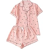 Verdusa Pajamas For Women Set 2 Piece Summer Pajama Sets Cute Pjs Lounge Matching Button Shirt with Shorts