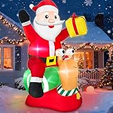 6 FT Christmas Inflatables Santa Claus with Blow Up Snail & Gifts on The Farm Decoration, Xmas Blow Up Santa with Animals Built-in 6 Bright LEDs for Xmas Party Holiday Outdoor Indoor Yard Lawn Garden