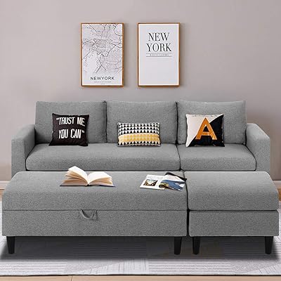Esright Small Gray Sectional Sofa with Storage Ottoman and Chaise