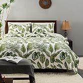 HORIMOTE HOME Tropical Plants Quilt Set Queen Size 3 Pieces, Green Palm Leaves Rainforest Style Fine Printed Reversible Bedspreads Bedding Sets, Soft and Lightweight Bed Coverlet for All Season