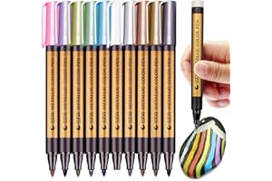 PANDAFLY Metallic Marker Pens, Set of 10 Medium Point Metallic Markers for Black Paper, Rock Painting, Scrapbooking Crafts, Card Making, Ceramics, DIY Photo Album