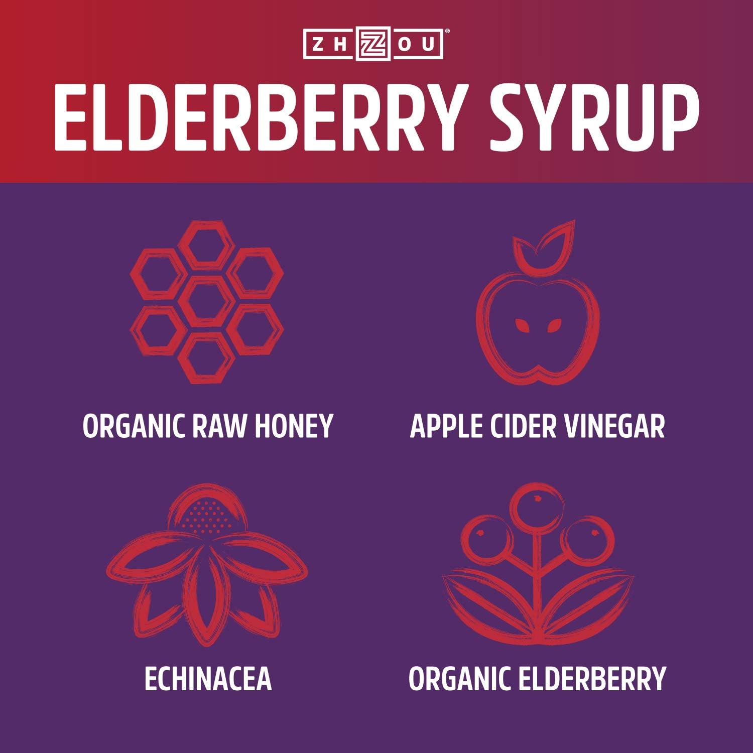Zhou Nutrition Elderberry Syrup - Organic Sambus Black Elderberry, Raw Honey, Apple Cider Vinegar & Propolis - Immune System Booster During Cold Winter Months: Health & Personal Care