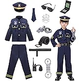 LOYO Police Costume for Kids - Boys Police Officer Costume with Light Up Hat, Halloween Kids Cop Uniform Dress Up Ages 3-12(M,5-7 Years)