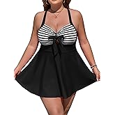 Actglow Plus Size Swimsuit for Women 2 Piece Tankini Swimsuits Full Coverage Modest Bathing Suits Flowy Swimdress with Shorts
