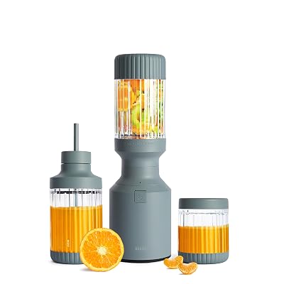 The Beast Mini Blender Plus | Mini Countertop Kitchen Blender | Blend Smoothies and Shakes, Dressings, Sauces, Dips | Extra Vessels, Straw Cap and Straws Included | 600W (Mist)