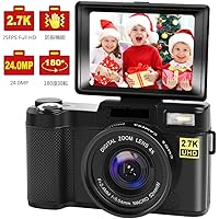 デジカメデジタルカメラ コンパクト 2.7K FULL HD 180度回転スクリーン YouTubeカメラ 連続ショット初心者/学生/家族　誕生日、クリスマス、旅行、お正月、入学のプレゼント…