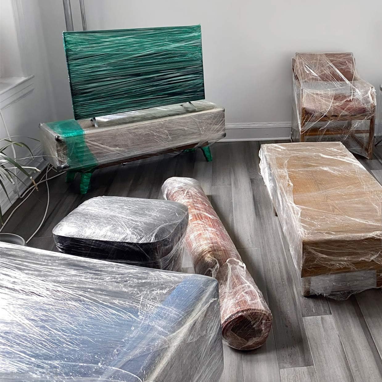 PROMORE Stretch Wrap Roll with Rolling Handle 2PACK 5" X 1000' 80Guage Heavy Duty Moving Supplies Industrial Plastic Wrap for Moving Packing Shrink Self-Adhering Cling Film : Office Products