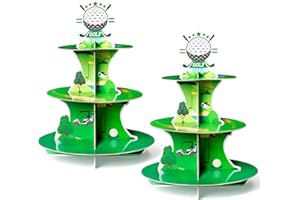 Salovio 2 Sets Golf Cupcake Stand 3 Tiers Golf Themed Cake Stand Cardboard Dessert Tower Birthday Party Decorations Dessert C