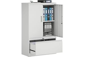 HOMCOM Metal Lateral File Cabinet with Locks, Steel Filing Cabinet with Adjustable Shelf and File Drawer, Home Office Furnitu
