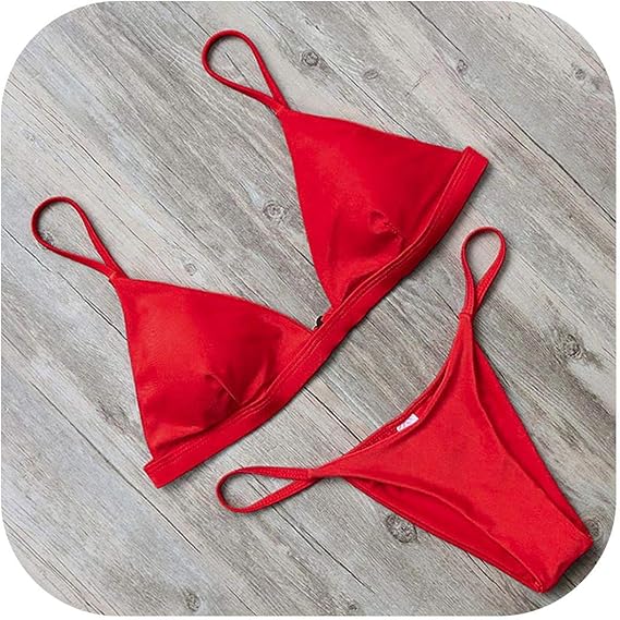 Amazon セクシーなソリッドトップひもマイクロビキニ女性水着ブラジルビキニセット水着ビーチ水着 赤 S ビキニ セパレーツ 通販