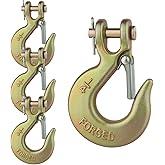 WENHUALI 1/4" Chain Hooks, 4 Pcs Clevis Slip Hook with Safety Latch, Grade 70 Forged Steel 12,600 Lb for Trailer Truck Transport Tow Winch Hook Trailer