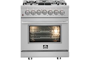 Forno Massimo 30″ Freestanding Dual Fuel Range with 5 Sealed Burners 68,000BTU, Wok Support & Griddle, 4.32 cu.ft. Oven - Modern Design Fuel Range with Pro-Style Handle and Zinc Coated Metal Knobs