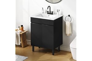 DWVO 24 Inch Black Bathroom Vanity with Undermount Sink, Small Bathroom Sink Cabinet, Modern Bathroom Storge Vanity Includes Adjustable Legs, 2 Large Soft Closing Doors & Drain