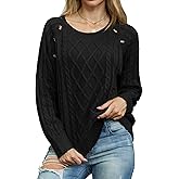 GRECERELLE Women's Sweaters Crewneck Bishop Long Sleeve Fall Oversized Knit Button Jumper Tops