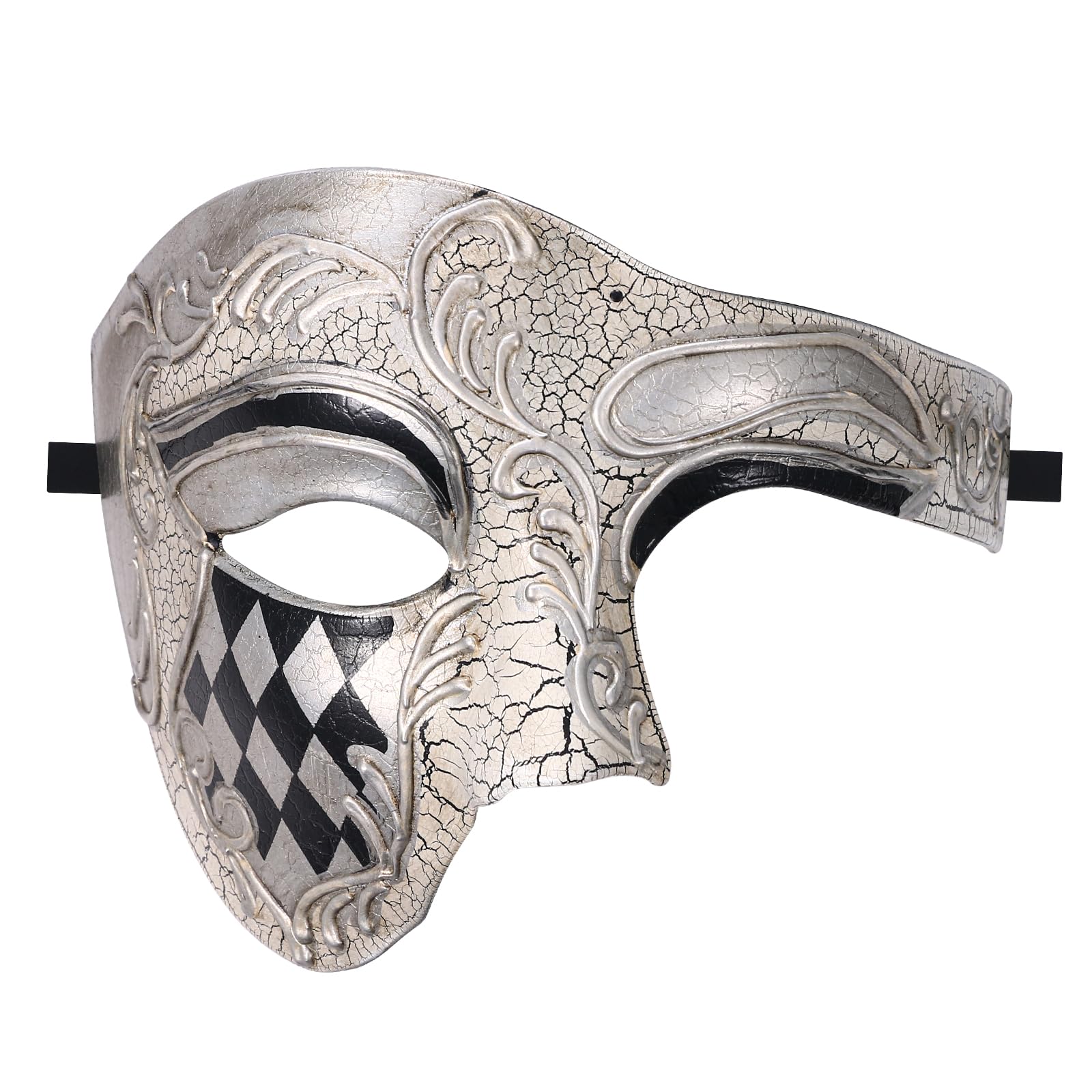 Oidea Masquerade Mask for Men: Vintage One Eyed Half Face Masks Phantom Of The Opera Mask for Halloween Mardi Gras Carnival Venetian Costume Prom Party White