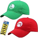 TISOSO Fashion Super Bros Hat Baseball Cap Unisex Costume cosplay Halloween Hat for Adult Kids (Red and Green) 2Pcs