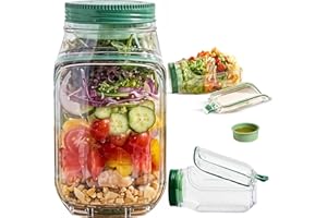 Salad Pod Mason Jar Side Open - Shaker Salad Bottle Container Jars with Dressing Cup Compartment Side Opening - Lid to Bowl D