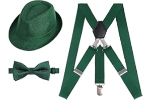 Alizeal 1 inch 2.5cm Suspender and Bow Tie Set with Fedora Hat for Kids