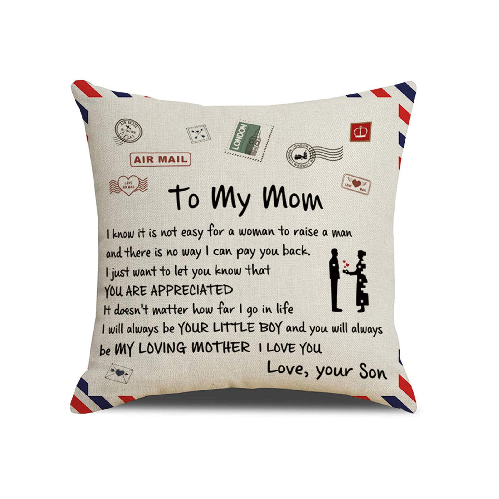 Pro-Noke Personalized Pillow Cover to My Mom from Son/Daughter Soft Solid Decorative Square Throw Pillow Covers Cushion Cover Christmas Birthday Gifts (2)