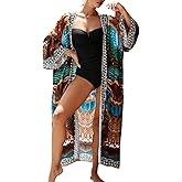 ZSWDXX Women Casual Open Front Lightweight Cardigan Long Beach Kimono Cover Up