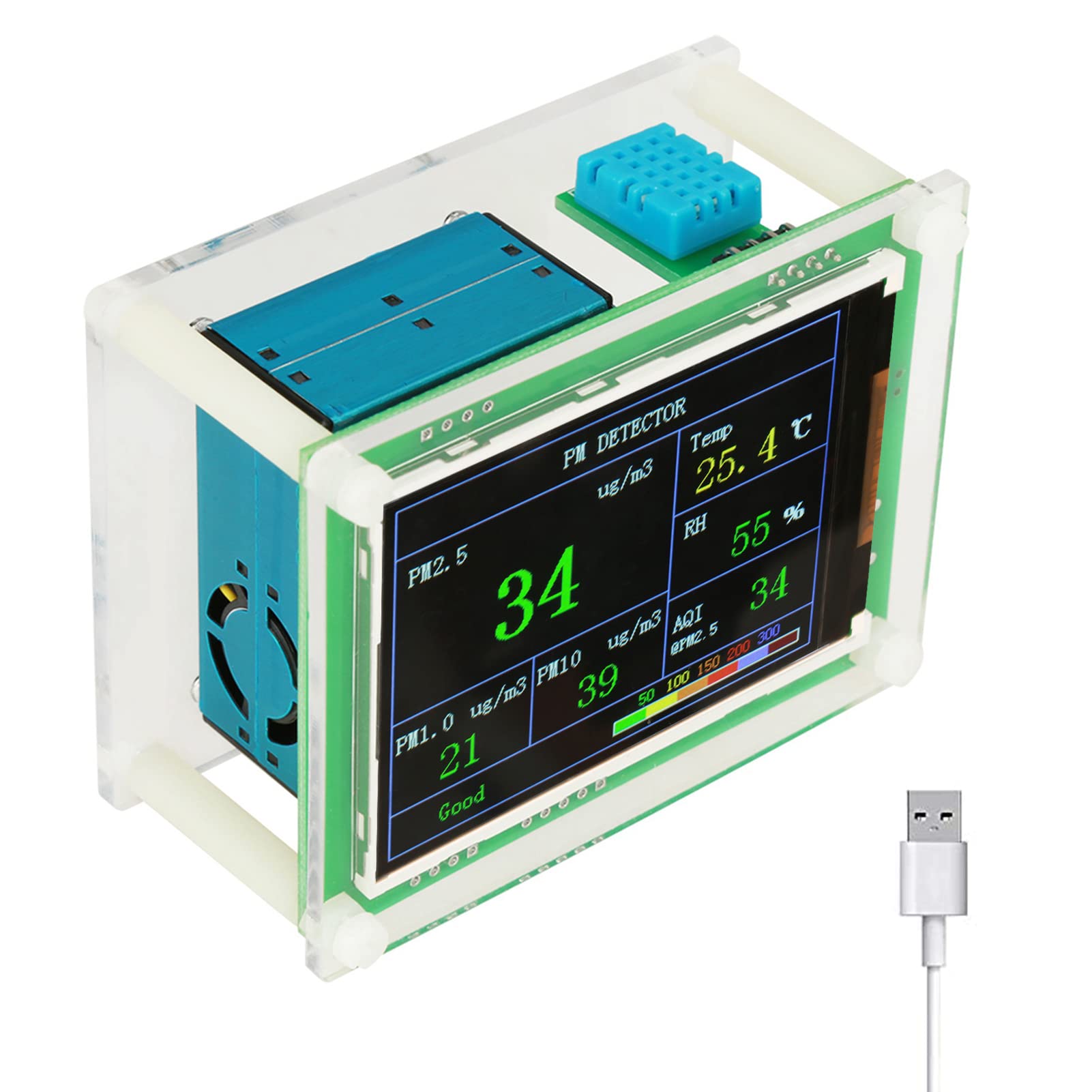 Air Quality Detector, PM2.5 Air Quality Monitor Meter Multifunctional Testing PM1.0, PM10.0, PM2.5, Temperature, Humidity, Particulate Matter for Home, Office, Car, Outdoor, Indoor.