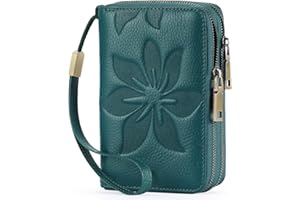 GOIACII Women's Wallet Double Zip Around Credit Card Holder Ladies Wallet RFID Blocking Wristlet Purse Medium Size Leather Te