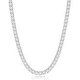 KRKC Tennis Necklace for Men 14K White Gold Plated, 1 Row AAAAA+ Cubic Zirconia Link Chain with, 3-5mm Width Durable Tennis Chain Jewelry Christmas Gift (18-24 Inches) Hypoallergenic