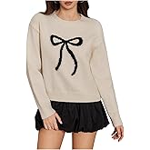 Verdusa Women's Bow Cozy Sweater Crew Neck Pullover Knit Tops Preppy Fall Clothes