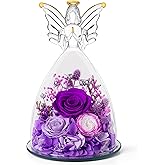 RoseValley Angel Roses Gifts for Her,Preserved Real Flowers Roses in Glass Angel Figurines,Valentines Day Birthday Gifts for Grandma Women Mom Wife Girlfriend Best Friend/Purple
