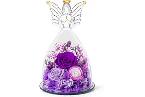 RoseValley Angel Roses Gifts for Mom,Preserved Real Flowers Roses in Glass Angel Figurines,Christmas Birthday Gifts for Grandma Women Mom Wife Mother in Law/Purple