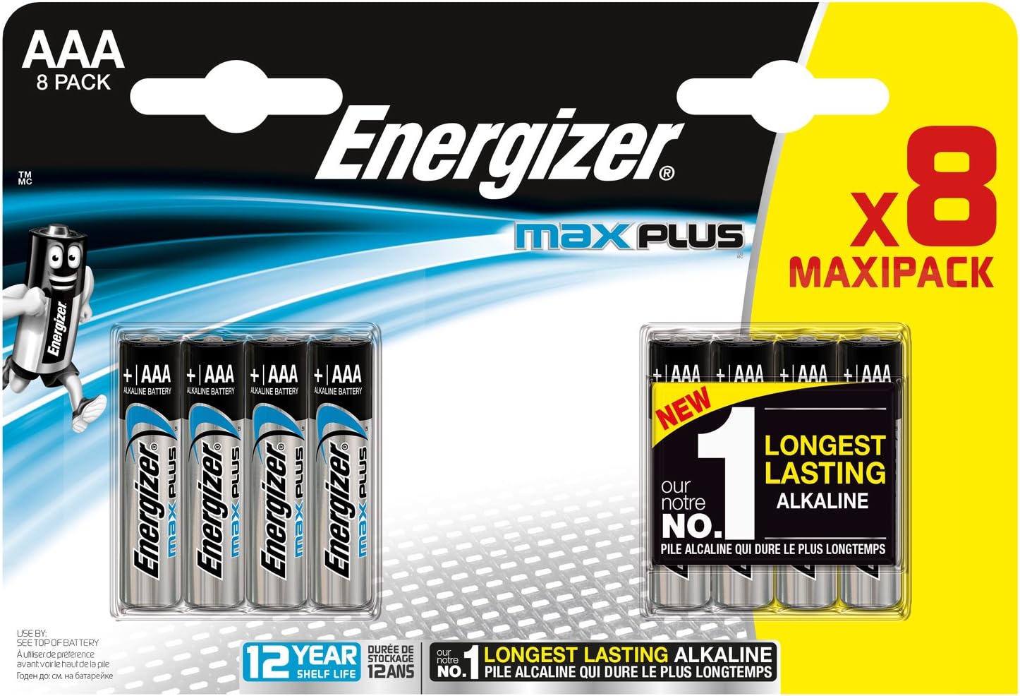 Energizer E301322500 Max Plus Micro AAA Batteries Pack of 8 Chrome, 8 Items