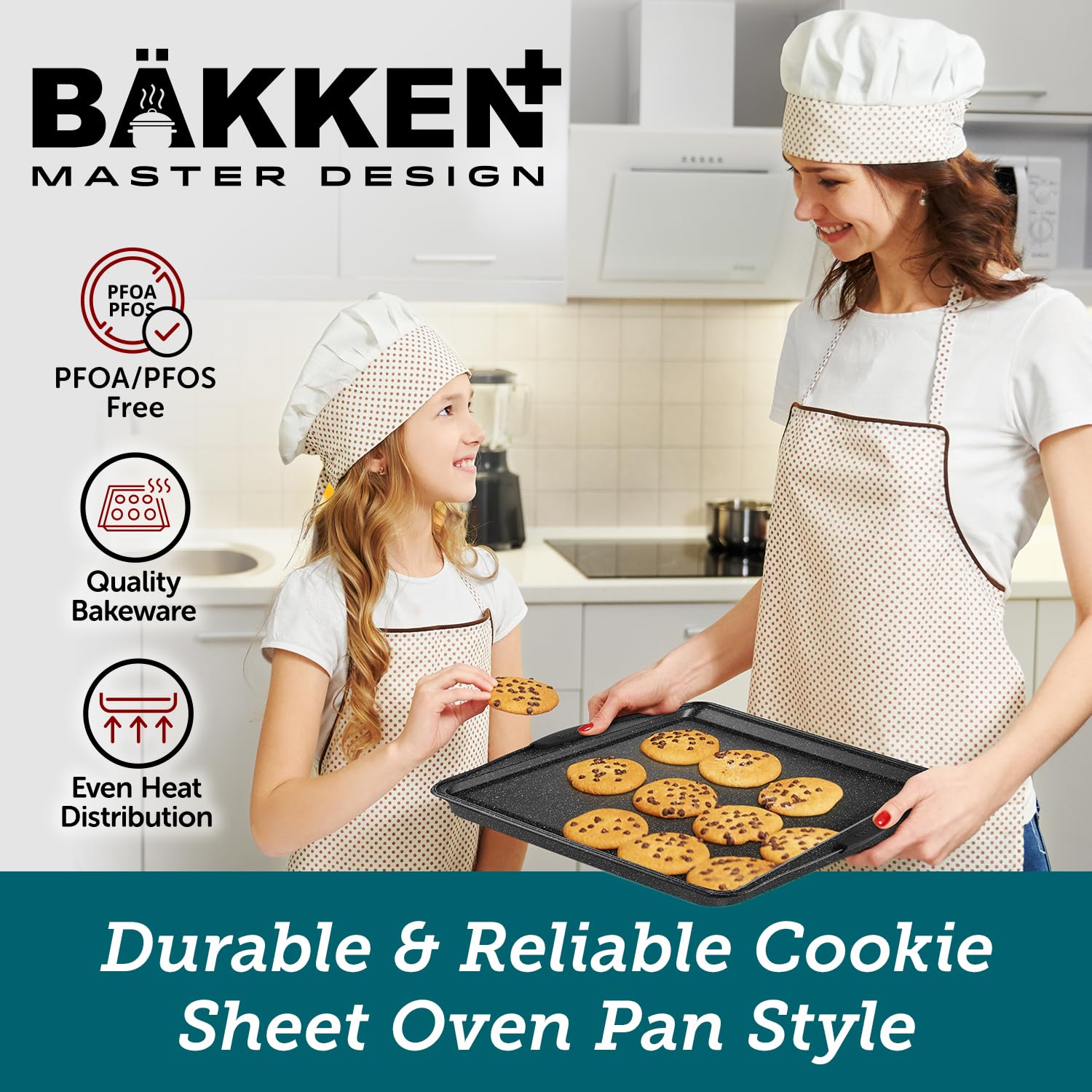 BAKKEN Cookie Sheets for Baking Nonstick Set - 3-Piece Stackable Carbon Steel Baking Sheet Pans Set with Silicone Handles, Non Toxic Cookie Sheets for Baking Bakeware Set - Gray Marble