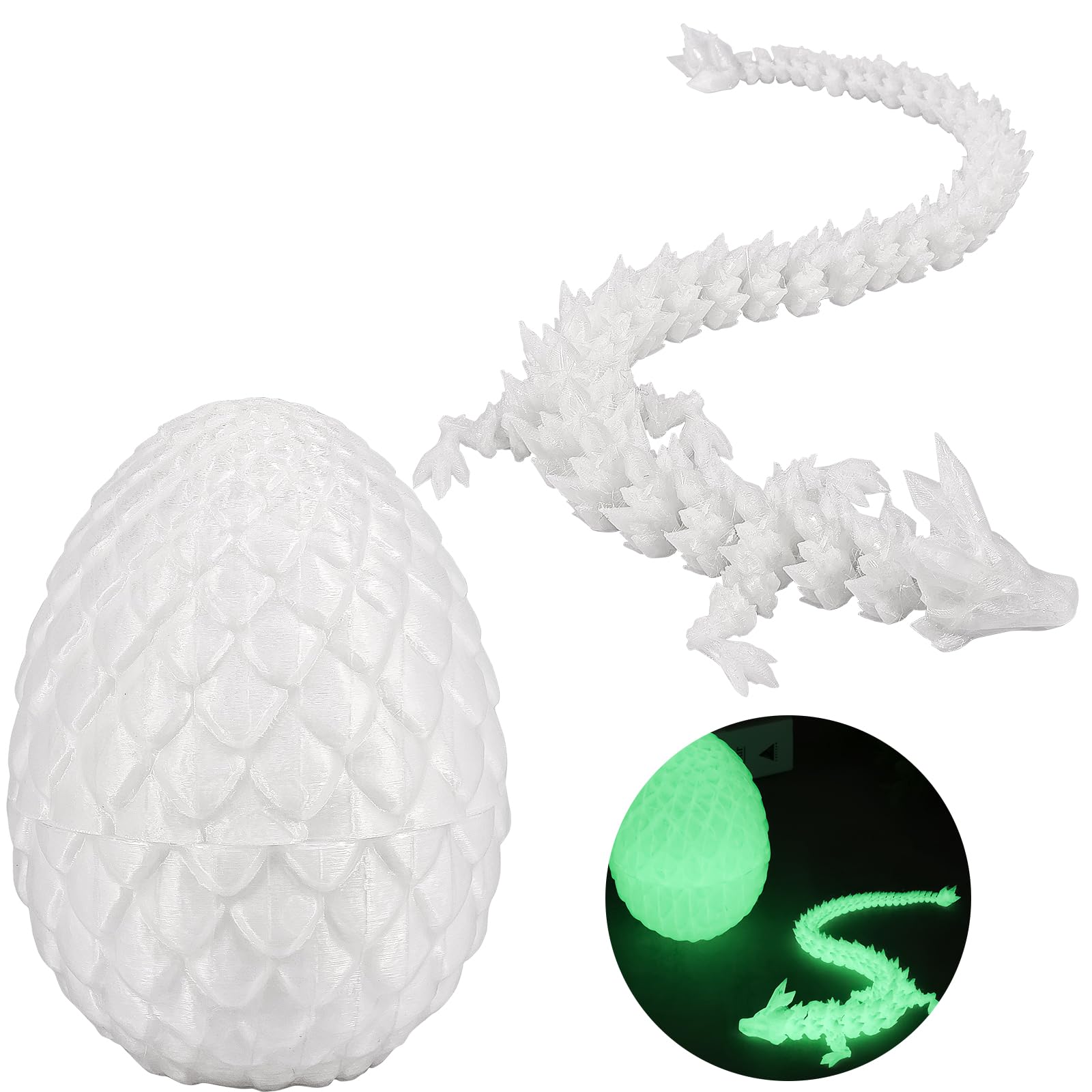 3D Printed Crystal Dragon in Egg - Full Articulated Flexible Joints Mystery Toy for Easter Hunt - Luminous Home Office Desk Decor for Kids and Adults