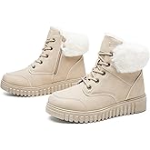 ZGR Women's Snow Boots Winter Waterproof Ankle Booties with Side Zipper,Warm Lining for Outdoor Combat Boots