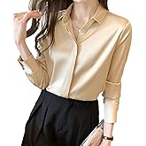 Women's Satin Blouse Fashion Long Sleeve Satin Silk Shirt Work Office Top Casual Shirt