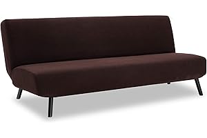 TIANSHU Stretch Futon Cover Armless Sofa Bed Cover, Anti-Slip Protector for Couch Without Armrests, Spandex Jacquard Fabric Futon Slipcovers (Chocolate)