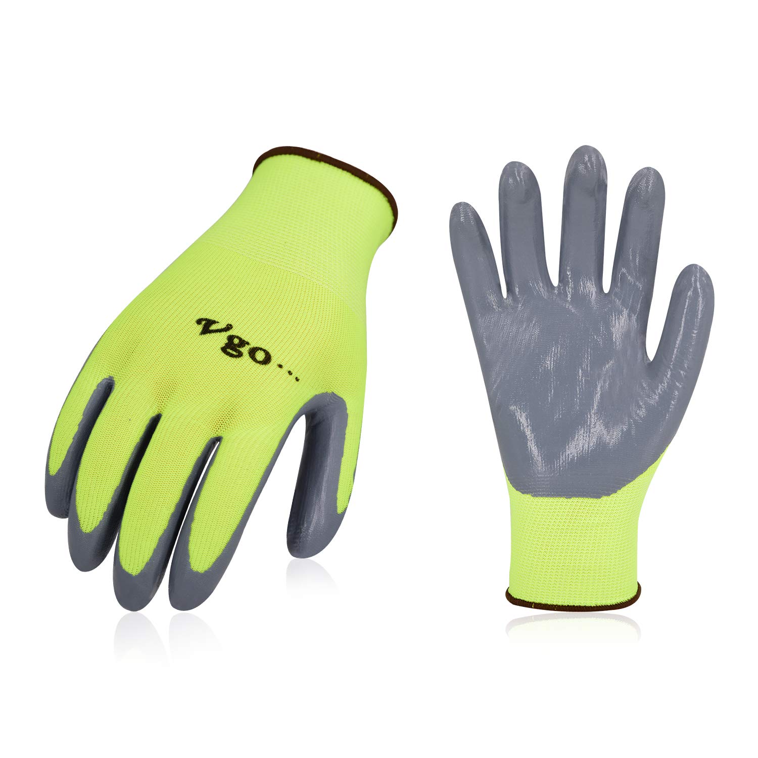 Vgo... 10 Pairs of Gardening Gloves for Women, Safety Gloves, Non-Slip Nitrile Coating, Dip Gloves (NT2110)