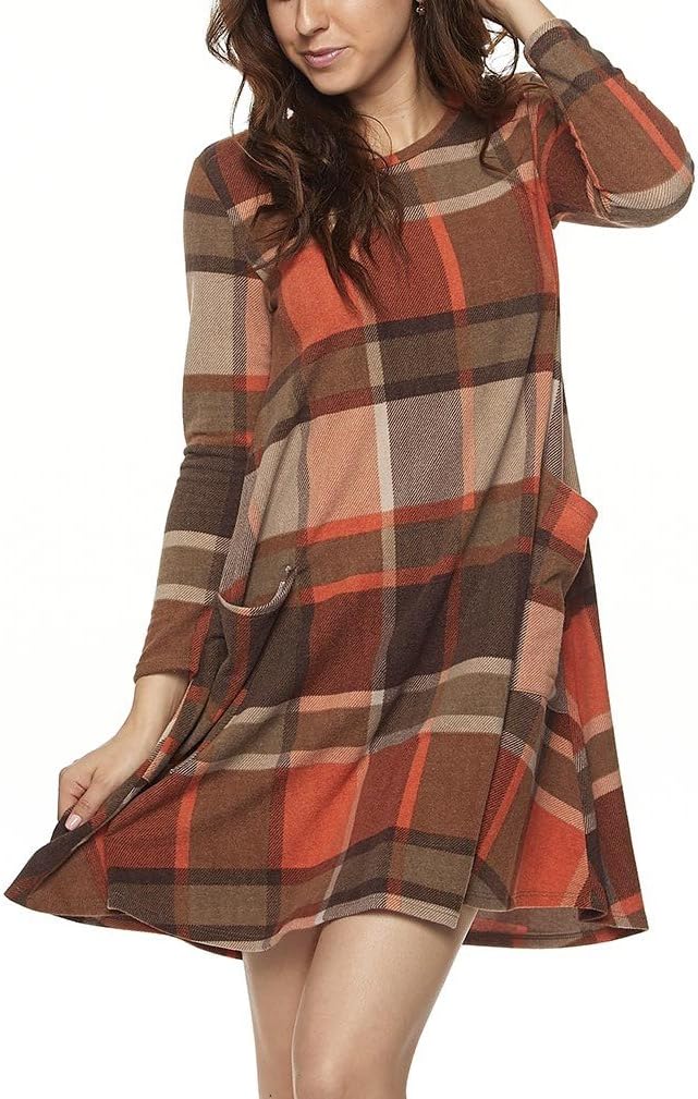 Tendzi Trends Plus Size Plaid Knit Tunic Dress with Pockets (1X)