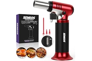 Semlos Butane Torch with Fuel Gauge, Refillable Kitchen Torch with Safety Lock and Adjustable Flame, Fit All Butane Tanks One