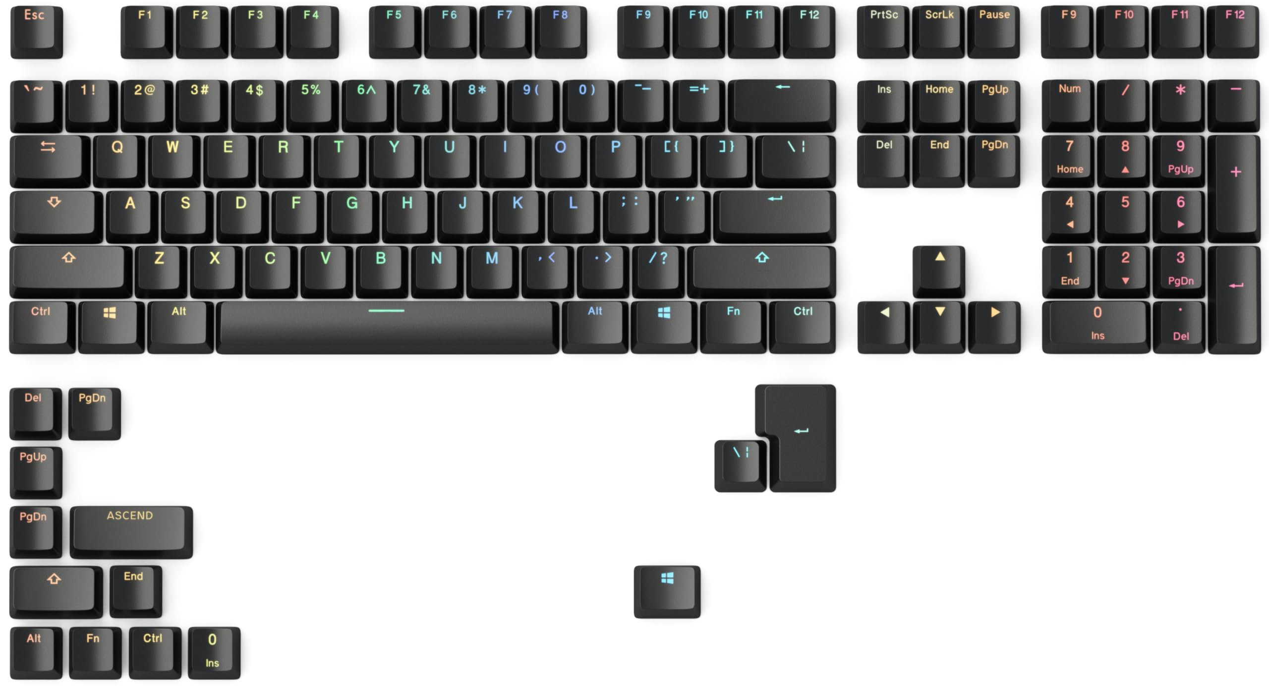 GLORIOUS Gaming 123x ABS Doubleshot Keycaps V2 (US Base Set) - Dual Moulded Design, Guaranteed to Never Fade, RGB Friendly with Clear Legends, Fits Any MX-Style Stem, US Layout - Black