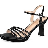 PIZZ ANNU Lena Women's Platform Heels High Block Chunky Sparkly Rhinestone Open Toe Ankle Strap Fashion Dress Pump Sandals Shoes for Party Wedding