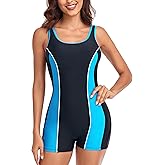 Ocean Blues Women's Boyshort Swimsuit with Built-in Bra Active One Piece Bathing Suit Modest Athletic Swimwear