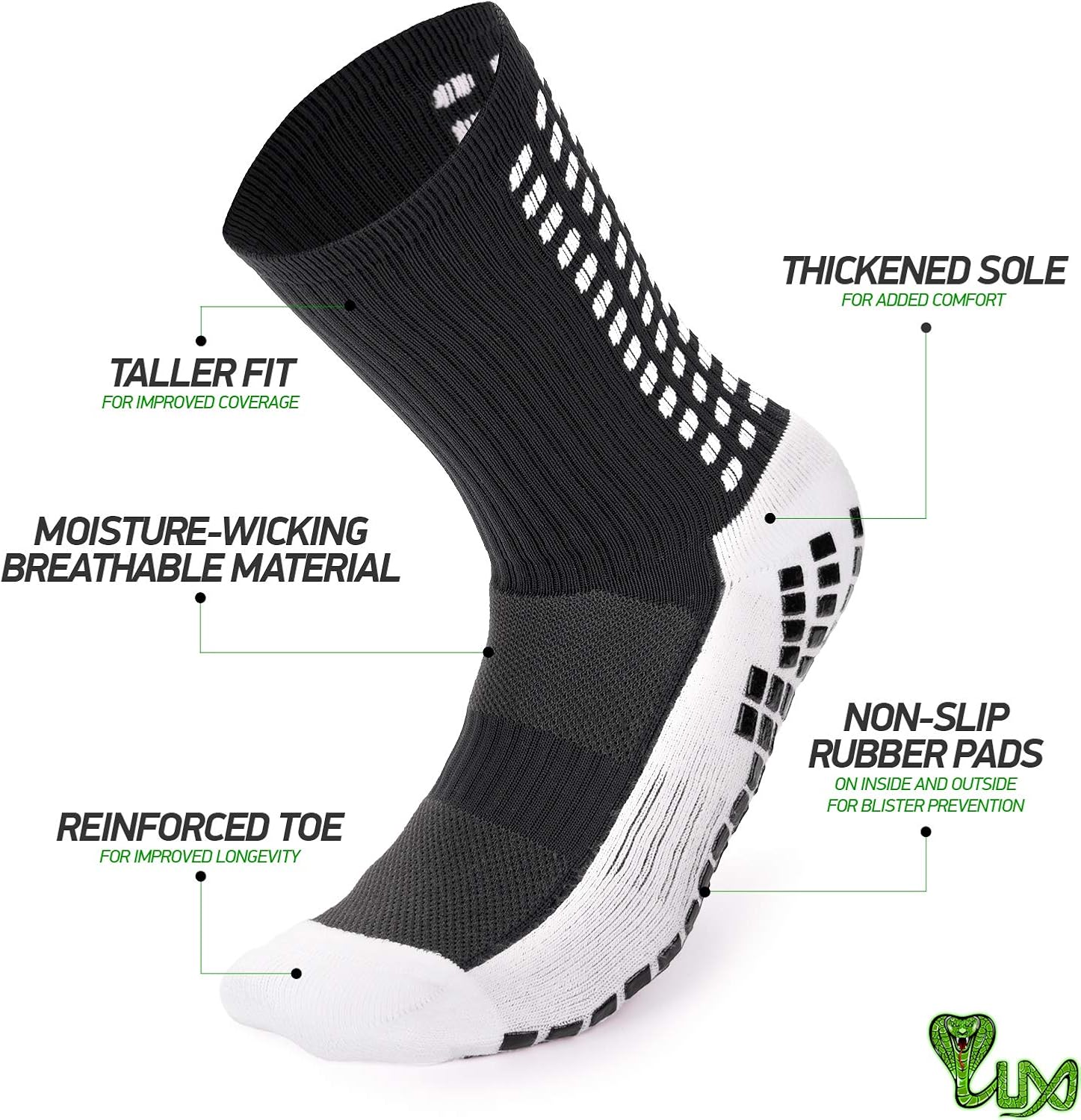 LUX SPORTS Dual Grip Socks, One Size, Black, Football Grip Socks with Non-Slip Sole - Image 3