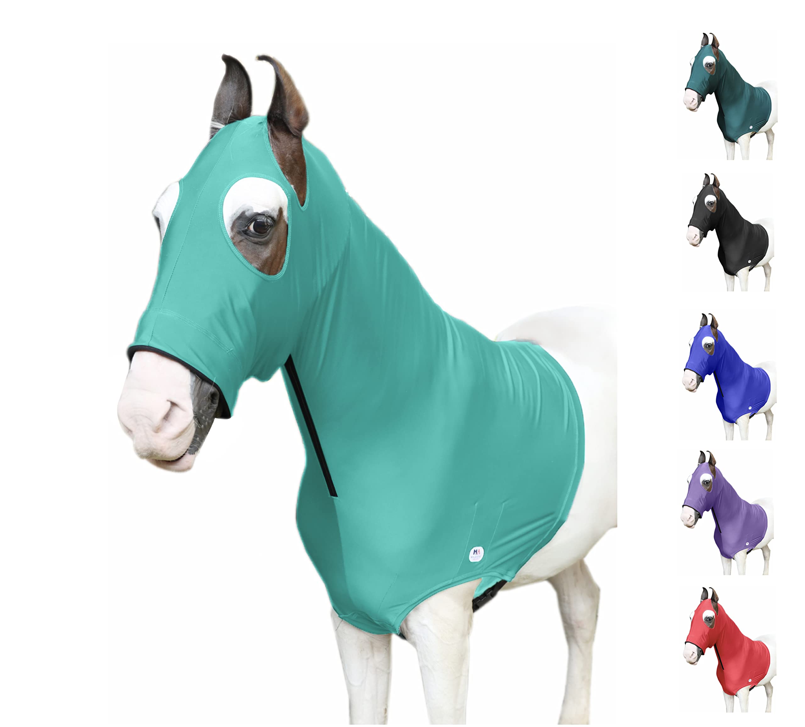 Majestic Ally Stretch Lycra Horse Hood with Zipper (Small, Turquoise)