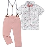 DISAUR Boys Suits 3 Pieces Formal Dress Shirt with Bowtie+Suspender Pants Boy Gentleman Outfits Set 4-8 Years