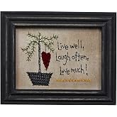 CVHOMEDECO. Primitives Vintage Live well, Laugh often, Love much! Stitchery Frame Wall Hanging Decoration Art, 8-3/4 x 6-3/4 Inch