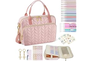 BHNJUTM Bible Cover Case for Women, Large Qilted Bible Case with Shoulder Strap,Study Supplies and Highlighters Accessories - Perfect Christian Gift for Church, Travel (Pink,one Size)