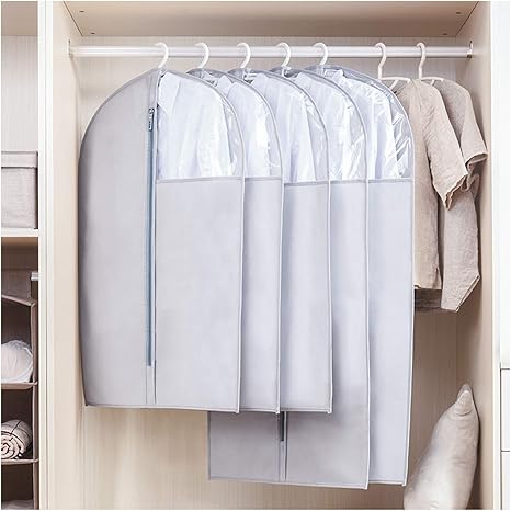 Amazon 洋服カバー 拡大透明窓が付いているぶら下がった窓のぶら下がっている収納袋の服の袋の袋の服 コート ドレスクローゼット収納 Color グレー 衣類カバー オンライン通販