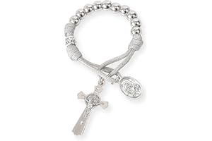 Nazareth Store Strong Military One Decade Paracord Rosary Silver Beads Pocket Car Rosary Pray For Us St. Joseph Medal & St. Benedict Cross