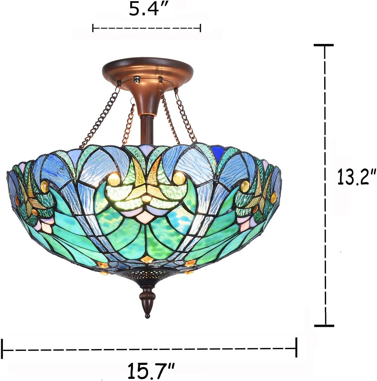 Cotoss Tiffany Style Ceiling Light Fixtures, 2-Light Semi Flush Tiffany Ceiling Lights, 16 Inch Wide Blue Stained Glass Ceiling Light, Tiffany Style Ceiling Flush Mount: Home Improvement